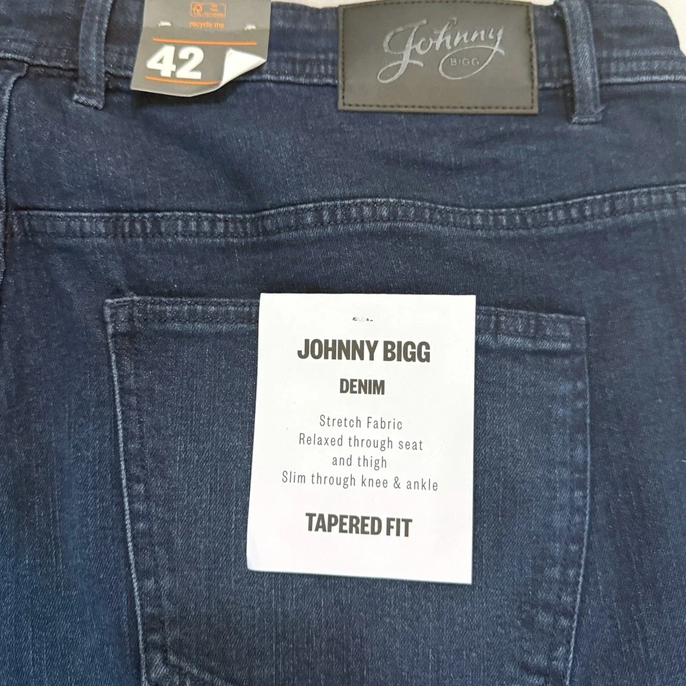 NWT Johnny Bigg Mens Ronnie Tapered Fit‎ Jeans Dark Wash Stretch Denim Size 42